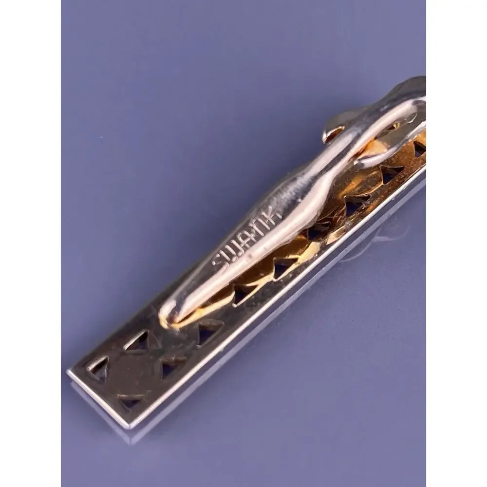 Scrolls Swirls Tie Clip Bar Gold Tone Circles Bullseye Swank Vintage
